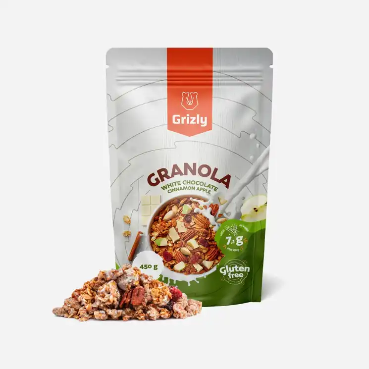 Granola fehér csokoládé, fahéj és alma